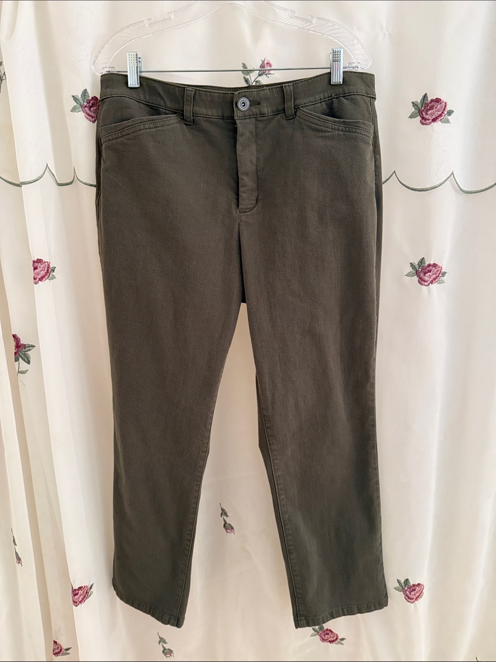 Christopher & Banks, Signature Slimming, Olive Straight-Leg Stretch Jeans